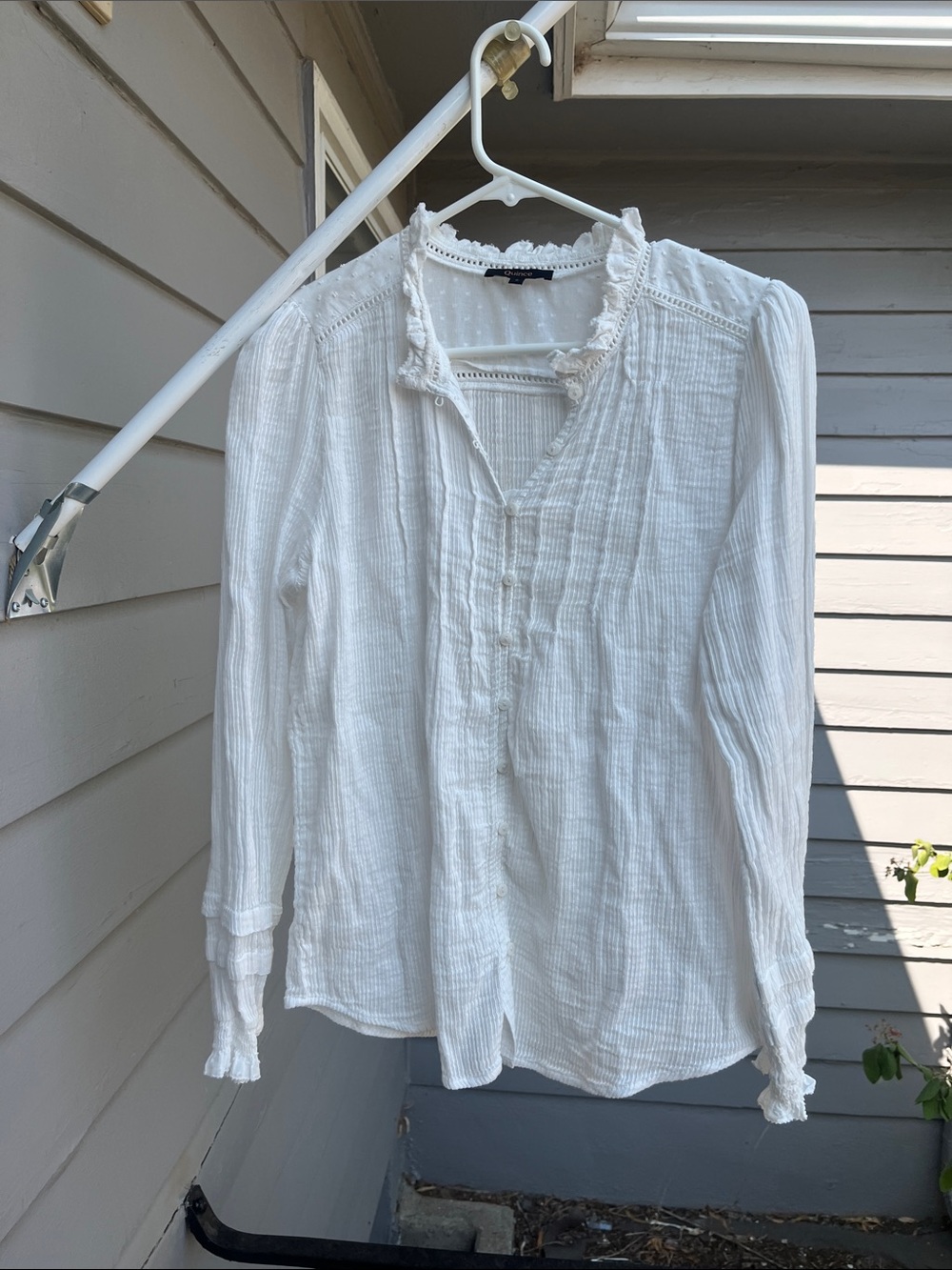 Quince White Textured Ruffle-Trim Blouse